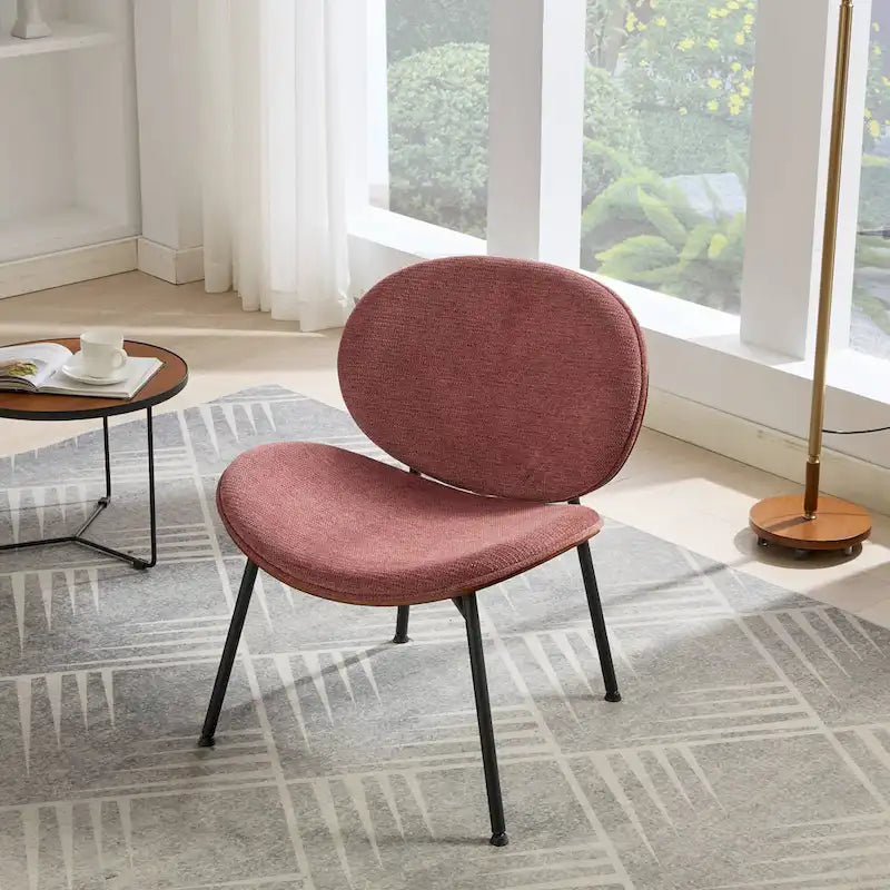 Chaise Coque Mid-Century Moderne Chaise d'appoint Piétement Trépied en Cuir Noir Fauteuil de Salon Finition Noyer Dossier Confortable