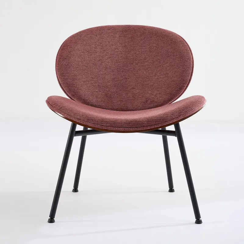 Chaise Coque Mid-Century Moderne Chaise d'appoint Piétement Trépied en Cuir Noir Fauteuil de Salon Finition Noyer Dossier Confortable