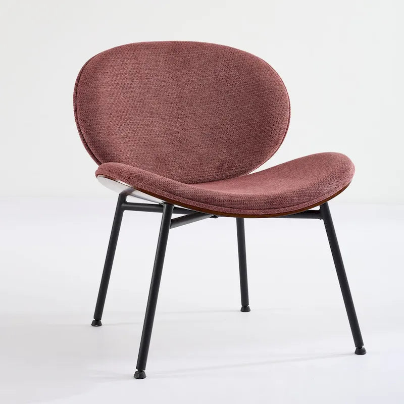 Chaise Coque Mid-Century Moderne Chaise d'appoint Piétement Trépied en Cuir Noir Fauteuil de Salon Finition Noyer Dossier Confortable