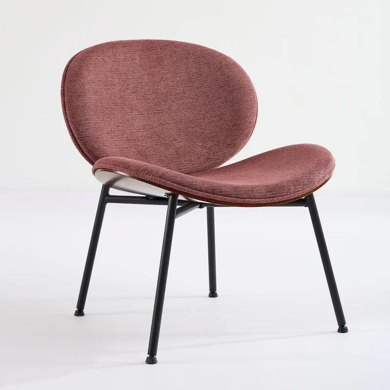 Chaise Coque Mid-Century Moderne Chaise d'appoint Piétement Trépied en Cuir Noir Fauteuil de Salon Finition Noyer Dossier Confortable