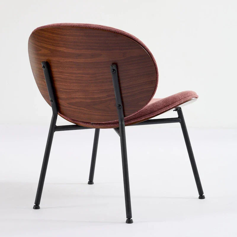 Chaise Coque Mid-Century Moderne Chaise d'appoint Piétement Trépied en Cuir Noir Fauteuil de Salon Finition Noyer Dossier Confortable