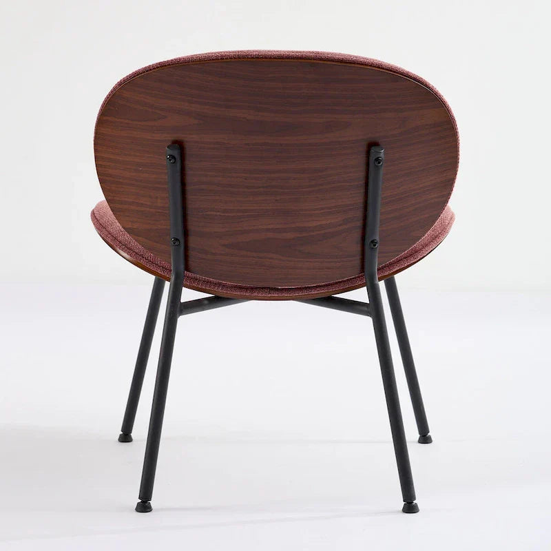Chaise Coque Mid-Century Moderne Chaise d'appoint Piétement Trépied en Cuir Noir Fauteuil de Salon Finition Noyer Dossier Confortable