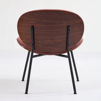 Chaise Coque Mid-Century Moderne Chaise d'appoint Piétement Trépied en Cuir Noir Fauteuil de Salon Finition Noyer Dossier Confortable