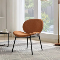 Chaise Coque Mid-Century Moderne Chaise d'appoint Piétement Trépied en Cuir Noir Fauteuil de Salon Finition Noyer Dossier Confortable