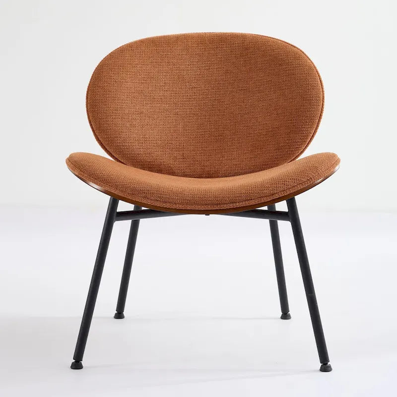 Chaise Coque Mid-Century Moderne Chaise d'appoint Piétement Trépied en Cuir Noir Fauteuil de Salon Finition Noyer Dossier Confortable