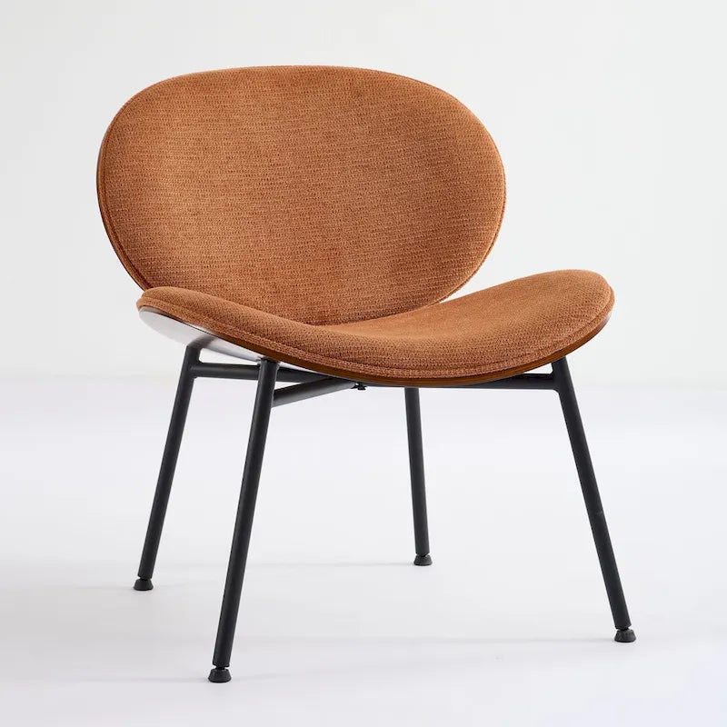 Chaise Coque Mid-Century Moderne Chaise d'appoint Piétement Trépied en Cuir Noir Fauteuil de Salon Finition Noyer Dossier Confortable