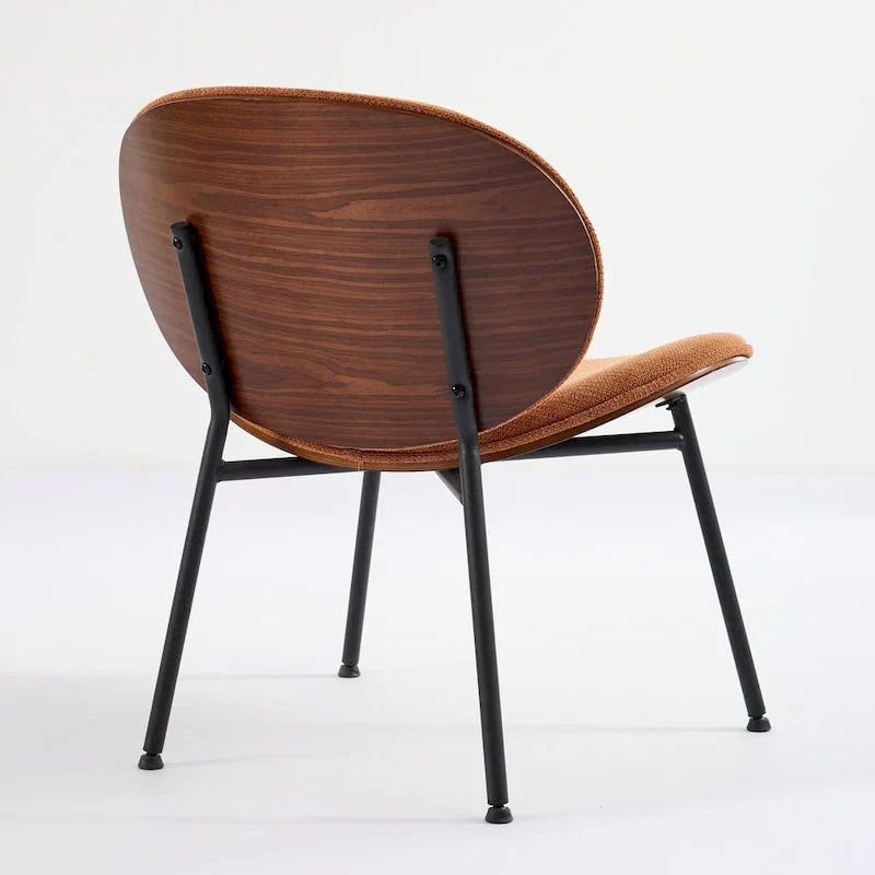 Chaise Coque Mid-Century Moderne Chaise d'appoint Piétement Trépied en Cuir Noir Fauteuil de Salon Finition Noyer Dossier Confortable