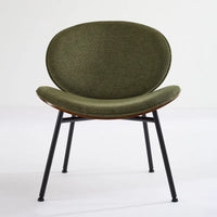 Chaise Coque Mid-Century Moderne Chaise d'appoint Piétement Trépied en Cuir Noir Fauteuil de Salon Finition Noyer Dossier Confortable