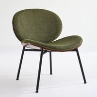 Chaise Coque Mid-Century Moderne Chaise d'appoint Piétement Trépied en Cuir Noir Fauteuil de Salon Finition Noyer Dossier Confortable