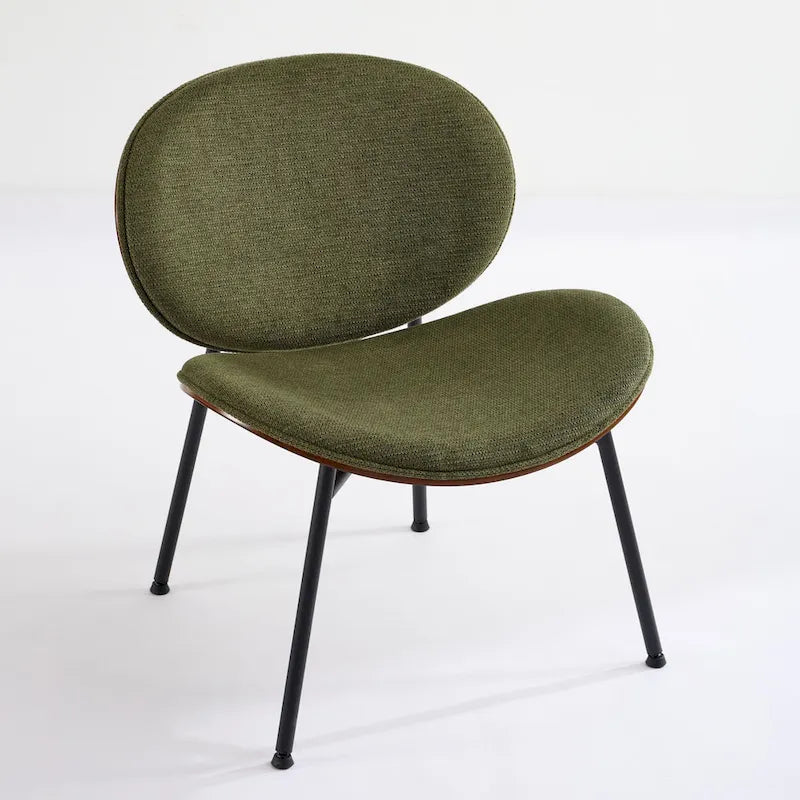 Chaise Coque Mid-Century Moderne Chaise d'appoint Piétement Trépied en Cuir Noir Fauteuil de Salon Finition Noyer Dossier Confortable