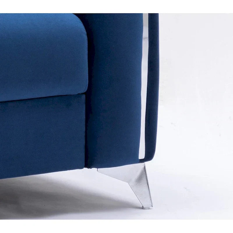 Fauteuil d'appoint moderne en velours bleu 38 avec pieds chromés polis