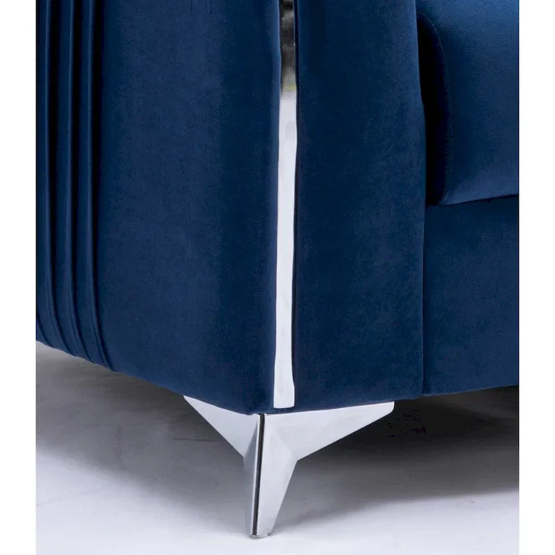 Fauteuil d'appoint moderne en velours bleu 38 avec pieds chromés polis