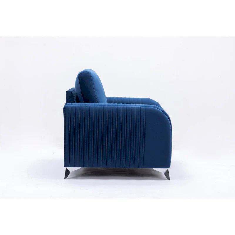 Fauteuil d'appoint moderne en velours bleu 38 avec pieds chromés polis