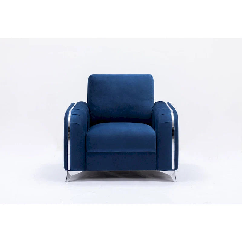 Fauteuil d'appoint moderne en velours bleu 38 avec pieds chromés polis