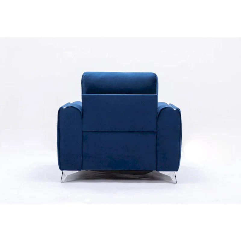 Fauteuil d'appoint moderne en velours bleu 38 avec pieds chromés polis