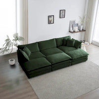 Canapé d'angle en U vert à 6 places avec 3 poufs et oreillers
