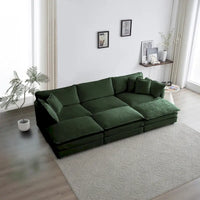 Canapé d'angle en U vert à 6 places avec 3 poufs et oreillers
