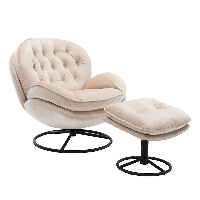 Fauteuil d'appoint pivotant beige moderne de 31,7 po avec pouf