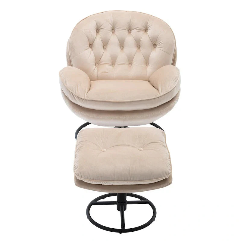 Fauteuil d'appoint pivotant beige moderne de 31,7 po avec pouf