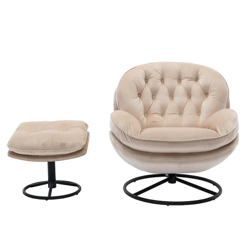Fauteuil d'appoint pivotant beige moderne de 31,7 po avec pouf