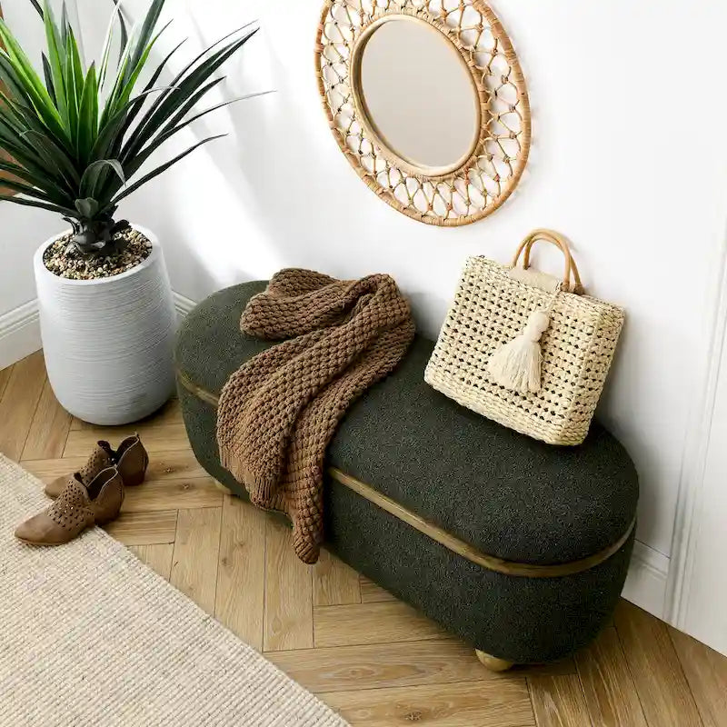 Banc ottoman de rangement, banc ottoman de pied de lit rembourré avec rangement et assise, grand banc de rangement pour couvertures et repose-pieds