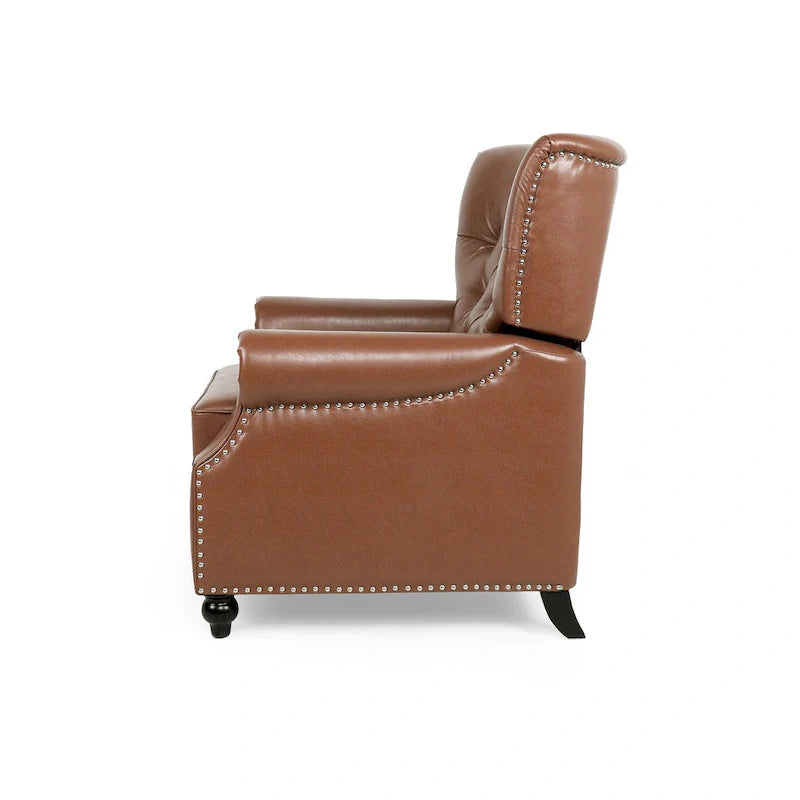 Fauteuil inclinable à bascule arrière, repose-pieds, dossier à boutons, clous décoratifs