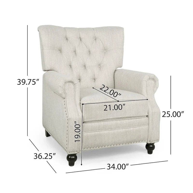 Fauteuil inclinable à bascule arrière, repose-pieds, dossier à boutons, clous décoratifs