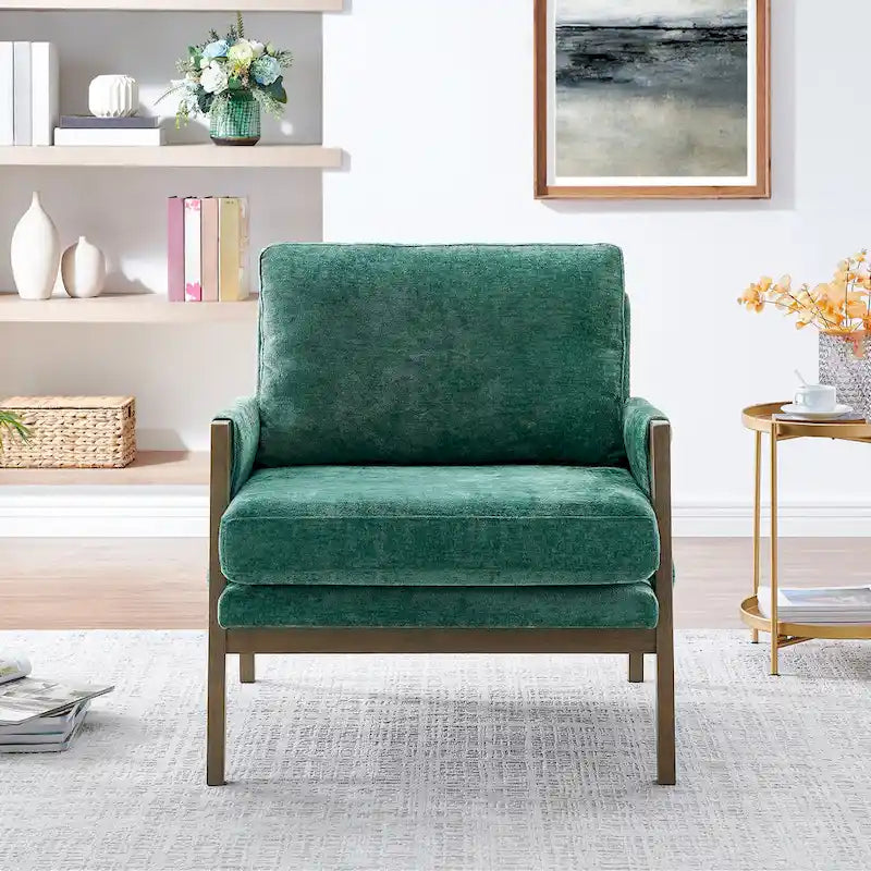 Fauteuil en velours vert 35.4 avec cadre en bois d'hévéa massif