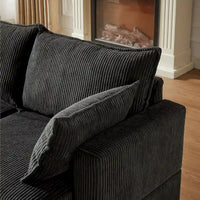 Canapé Sectionnel Modulable Convertible 6 Pièces en Velours Côtelé avec Assises de Rangement, 2 Poufs Amovibles, Libre Combinaison