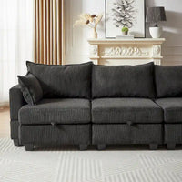 Canapé Sectionnel Modulable Convertible 6 Pièces en Velours Côtelé avec Assises de Rangement, 2 Poufs Amovibles, Libre Combinaison