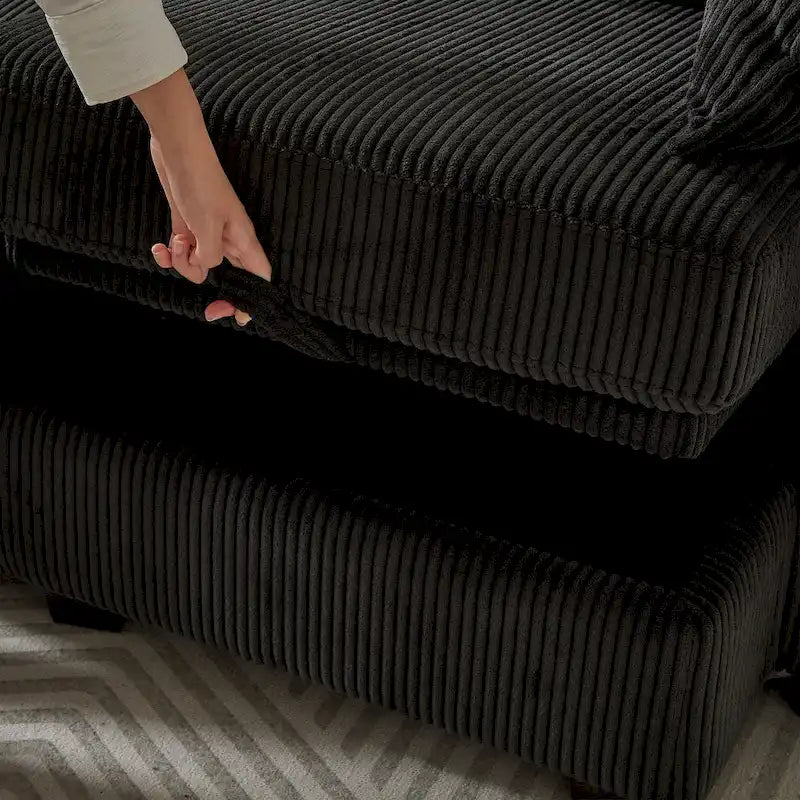 Canapé Sectionnel Modulable Convertible 6 Pièces en Velours Côtelé avec Assises de Rangement, 2 Poufs Amovibles, Libre Combinaison