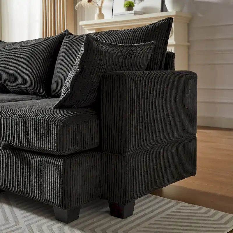 Canapé Sectionnel Modulable Convertible 6 Pièces en Velours Côtelé avec Assises de Rangement, 2 Poufs Amovibles, Libre Combinaison