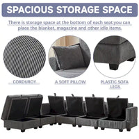 Canapé Sectionnel Modulable Convertible 6 Pièces en Velours Côtelé avec Assises de Rangement, 2 Poufs Amovibles, Libre Combinaison