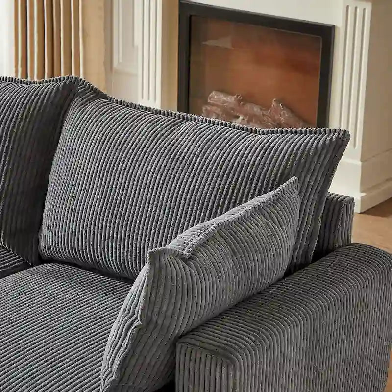 Canapé Sectionnel Modulable Convertible 6 Pièces en Velours Côtelé avec Assises de Rangement, 2 Poufs Amovibles, Libre Combinaison