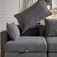 Canapé Sectionnel Modulable Convertible 6 Pièces en Velours Côtelé avec Assises de Rangement, 2 Poufs Amovibles, Libre Combinaison