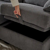 Canapé Sectionnel Modulable Convertible 6 Pièces en Velours Côtelé avec Assises de Rangement, 2 Poufs Amovibles, Libre Combinaison