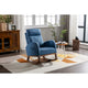 Fauteuil à bascule rembourré Blue 27 avec pieds en bois et pochette latérale pratique