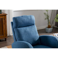 Fauteuil à bascule rembourré Blue 27 avec pieds en bois et pochette latérale pratique