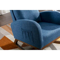 Fauteuil à bascule rembourré Blue 27 avec pieds en bois et pochette latérale pratique