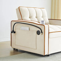 Canapé-lit pliable, canapé moderne en velours convertible, dossier réglable avec port USB, cendrier et support de téléphone pivotant