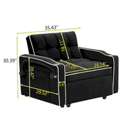 Canapé-lit pliable, canapé moderne en velours convertible, dossier réglable avec port USB, cendrier et support de téléphone pivotant