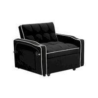 Canapé-lit pliable, canapé moderne en velours convertible, dossier réglable avec port USB, cendrier et support de téléphone pivotant