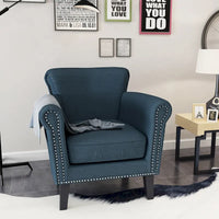 Fauteuil de club tapissé bleu marine 31 avec clous décoratifs