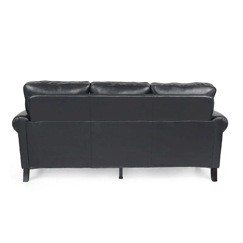 Canapé 3 places moderne en similicuir avec pieds en bouleau et clous décoratifs - 80 cm