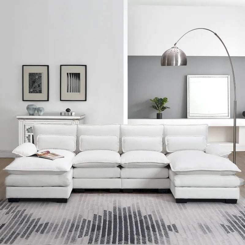 Canapé sectionnel convertible en U modulaire 6 places, rembourré et moderne