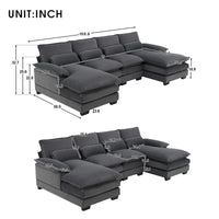 Canapé sectionnel convertible en U modulaire 6 places, rembourré et moderne