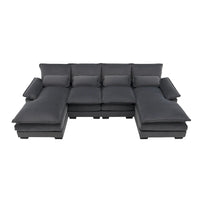 Canapé sectionnel convertible en U modulaire 6 places, rembourré et moderne