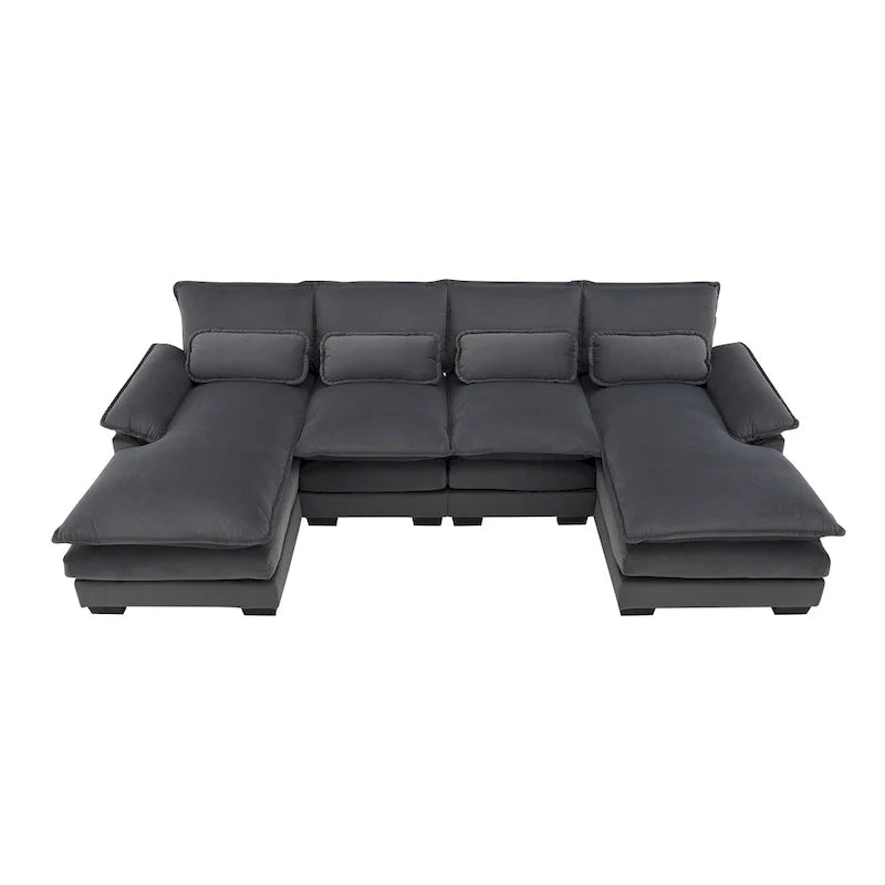 Canapé sectionnel convertible en U modulaire 6 places, rembourré et moderne