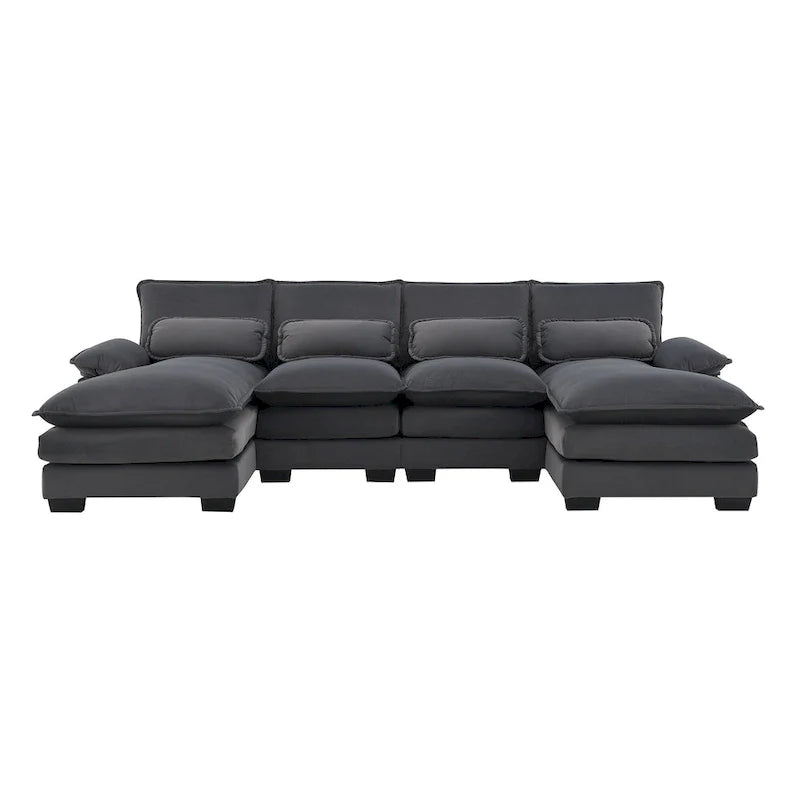 Canapé sectionnel convertible en U modulaire 6 places, rembourré et moderne