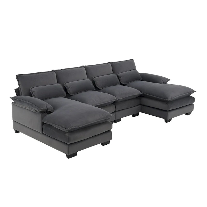 Canapé sectionnel convertible en U modulaire 6 places, rembourré et moderne
